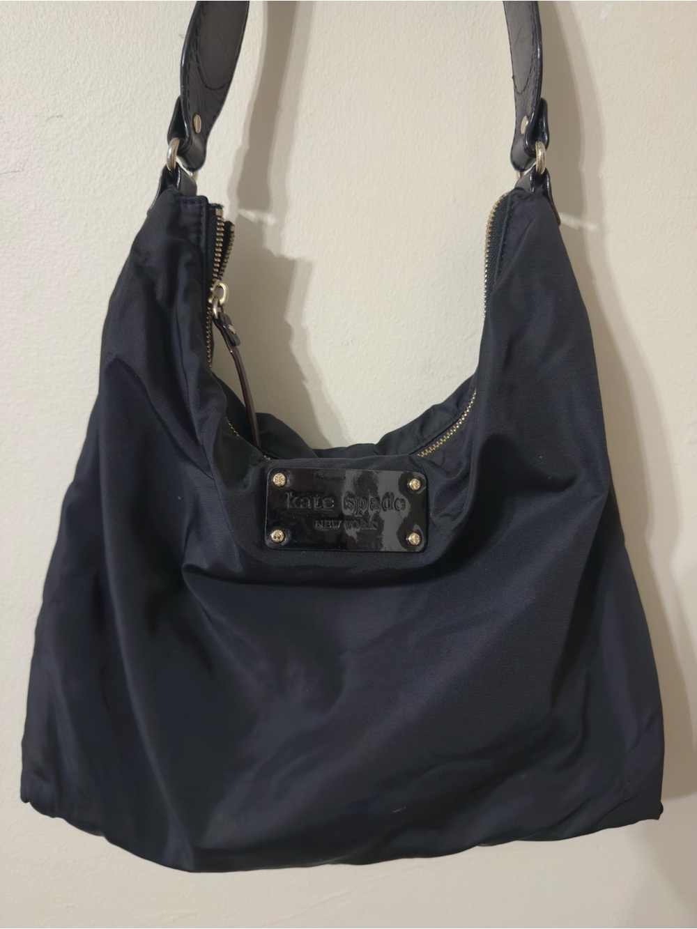 kate spade black nylon shoulder bag with gold hardware